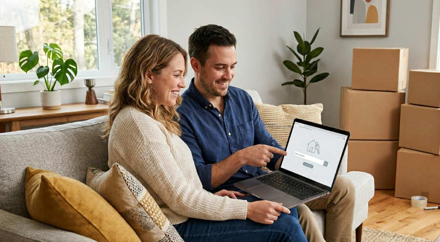 Couple comparing family law solicitors online